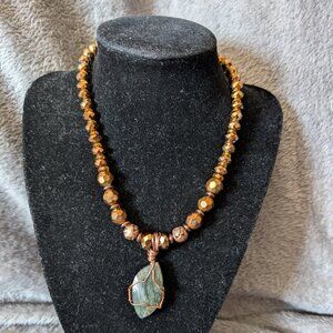 Labradorite wrapped stone with glass copper faceted beads is a choker #21